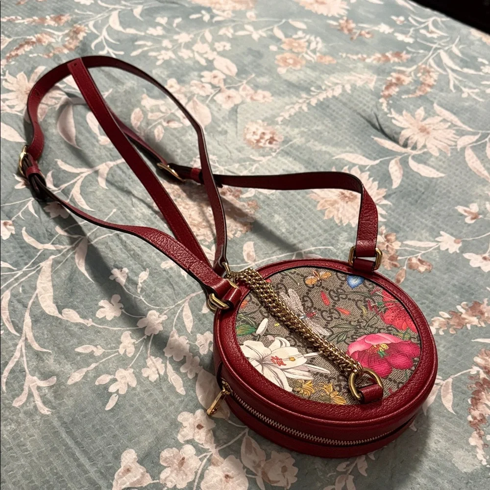 Gucci Mini Red Floral Round with Web Stripe Backpack w/Gucci Dust Bag - Picture 3 of 7